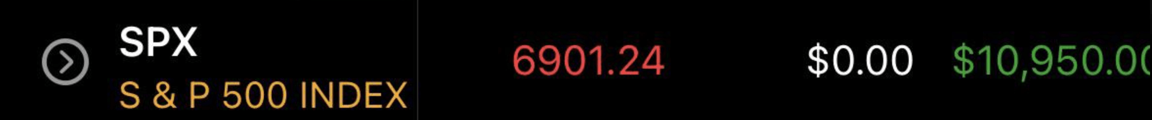 SPX trade showing $10,950 profit